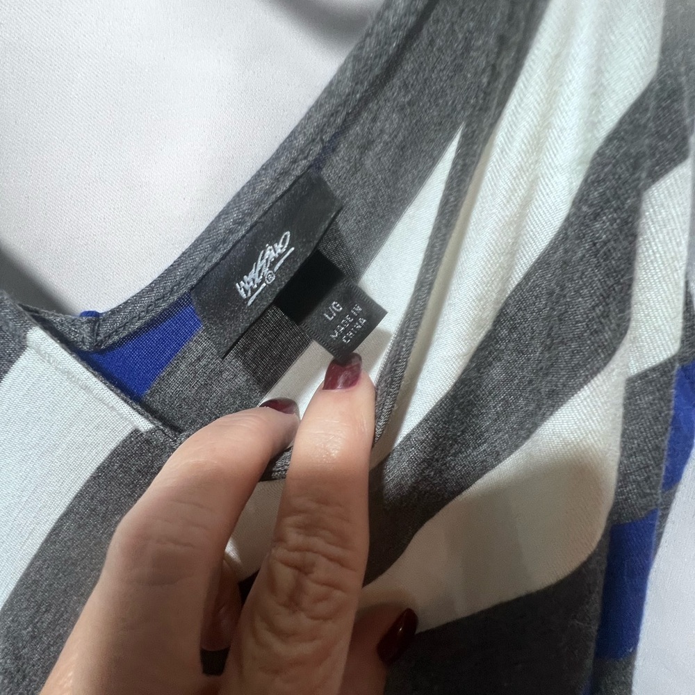 Mossimo Striped Maxi Dress Blue White Diagonal Stripe Slip Dress Size Large - Picture 4 of 5
